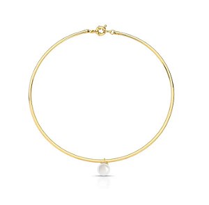 Colar Aro Liso Tubo com Pérola Banhado a Ouro 18k