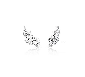 Brinco Ear Cuff Cravação Cristal Banhado a Ródio Branco