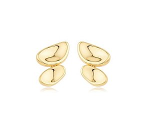 Brinco em Pêndulo Duplo Oval Liso Banhado a Ouro 18k