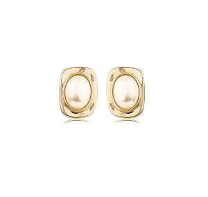 Brinco Retangular com Pérola Oval Banhado a Ouro 18k