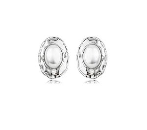 Brinco Orgânico Oval com Gota Central Banhado a Ròdio