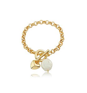 Pulseira de Elos com Pingentes Diversos Banhado a Ouro 18k