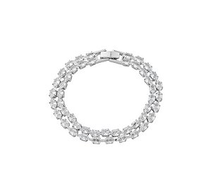 Pulseira Riviera Fileira Dupla Cristal Banhado a Ródio Branco