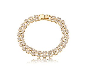 Pulseira Riviera Fileira Dupla Cristal Banhado a Ouro 18k