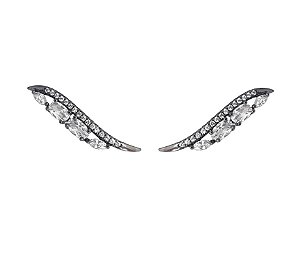 Brinco Ear Cuff Asa Zircônia Oval Cristal Banhado a Ródio Negro