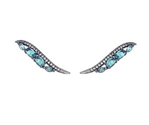 Brinco Ear Cuff Asa Zircônia Oval Turmalina Banhado a Ródio Negro