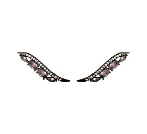 Brinco Ear Cuff Asa Zircônia Oval Kunzita Banhado a Ródio Negro