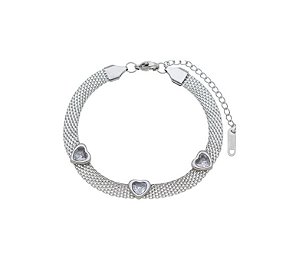 Pulseira de Esteira com Corações em Aço