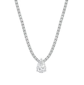 Colar Riviera Maleável com Pingente Gota Cristal Banhado a Ródio Branco
