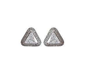 Brinco Triangular com Cristal e Zircônias Banhado a Ródio Branco