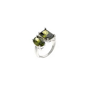 Anel Formas Geométricas Peridoto Banhado a Ródio Branco