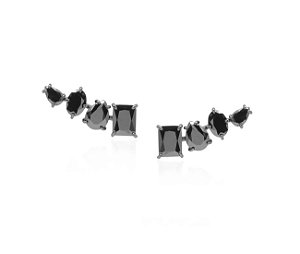 Brinco Ear Cuff Formas Geométricas Banhado a Ródio Negro