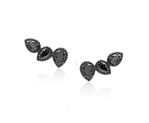 Brinco Ear Cuff Gotas com Cravação Lateral Banhado a Ródio Negro