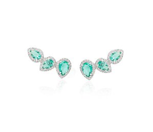 Brinco Ear Cuff Gotas Turmalina Banhado a Ródio Branco