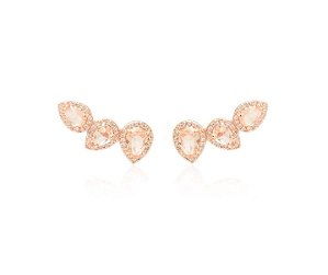 Brinco Ear Cuff Gotas Morganita Banhado a Ouro Rosê