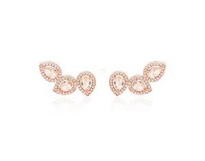 Brinco Ear cuff Gota Vazada Morganita Banhado a Ouro Rosê