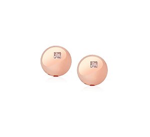 Brinco Meia Esfera com Ponto de Luz Banhado a Ouro Rosê