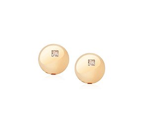 Brinco Meia Esfera com Ponto de Luz Banhado a Ouro