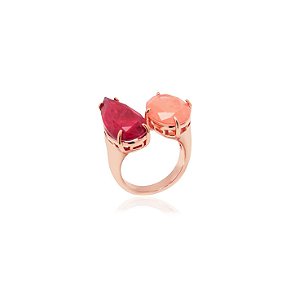 Anel Duo de Cores em Zircônia Fusion Banhado a Ouro Rosê