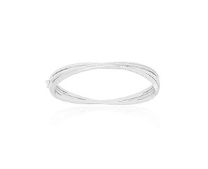 Bracelete Trançado com Fileira Cravejada Banhado a Ródio Branco