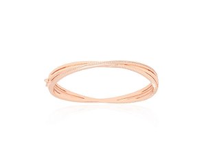 Bracelete Trançado com Fileira Cravejada Banhado a Ouro Rosê