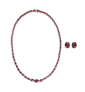 Conjunto em Zircônias Ovais Alexandrita Banhado a Ouro