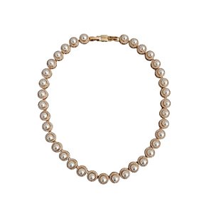 Colar de Pérolas com Cravação Lateral Banhado a Ouro
