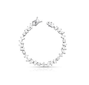 Pulseira Riviera Formas Geométricas Cristais Banhada a Ródio Branco