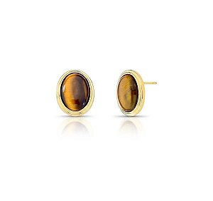 Brinco Oval Olho de Tigre Banhado a Ouro