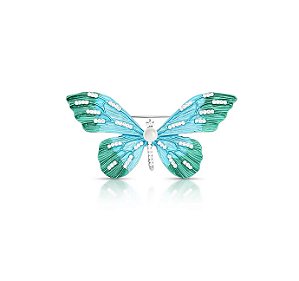 Broche de Borboleta Colorida com Pérola Banhado a Ródio Branco