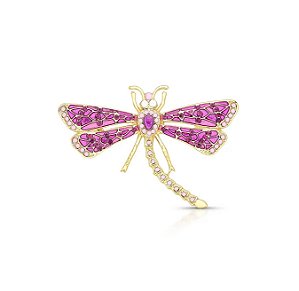 Broche de Libélula Colorida Banhado a Ouro