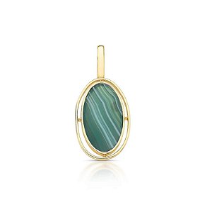 Pingente Avulso Oval em Pedra Natural Ágata Fecho Click Banhado a Ouro