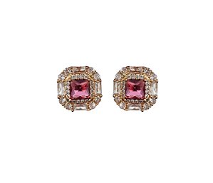 Brinco Quadrado com Centro Rubi Banhado a Ouro 18k