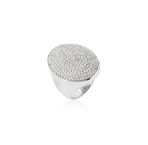 Anel Oval Cravejado Banhado a Ródio Branco