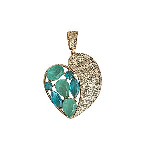 Pingente Avulso Maxi Cravejado em Tons de Verde Fusion Banhado a Ouro