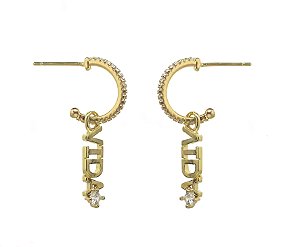 MEIA ARGOLA COM PINGENTE VIDA BANHADA A OURO