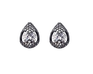 BRINCO GOTA COM ZIRCÔNIA CRISTAL BANHADO A RÓDIO NEGRO
