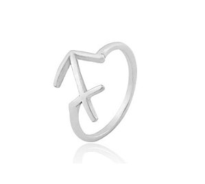 ANEL SIGNO DE SAGITÁRIO BANHADO A RÓDIO BRANCO