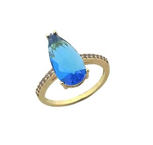 ANEL GOTA CENTRAL LIGHT BLUE BANHADO A OURO