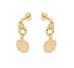 ARGOLA DUPLA COM PINGENTE DE MEDALHA BANHADA A OURO