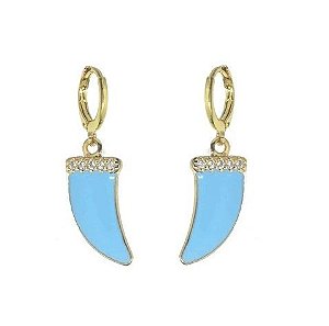 ARGOLA DENTE DE SABRE TURQUESA COM BASE DE MICROZIRCÔNIAS