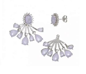 BRINCO EAR JACKET ZIRCÔNIAS LAVANDA BANHADO A RÓDIO BRANCO