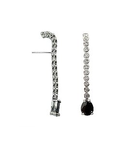 BRINCO EAR HOOK LUXO EM ZIRCÔNIAS BANHADO A RÓDIO BRANCO