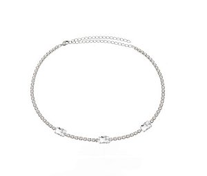 CHOKER RIVIERA COM TRÊS ZIRCÔNIAS RETANGULARES BANHADA A RÓDIO BRANCO