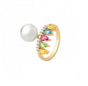 ANEL COM NAVETES COLORIDOS E UMA PÉROLA DE ÁGUA DOCE