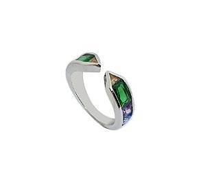 ANEL GRAVATA BAGUETADO BANHADO A RÓDIO BRANCO