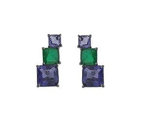 BRINCO EAR CUFF TANZANITA E ESMERALDA FUSION BANHADO A RÓDIO NEGRO