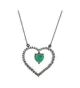 COLAR CORAÇÃO VAZADO COM PINGENTE TURMALINA FUSION BANHADO A RÓDIO NEGRO