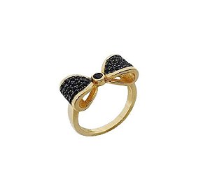 ANEL LAÇO COM CRAVAÇÃO DE MICROZIRCÔNIAS NEGRAS BANHADO A OURO
