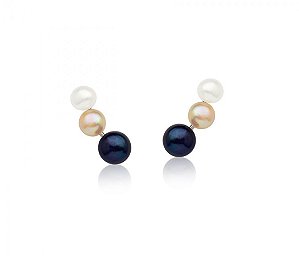 BRINCO EAR CUFF COM PÉROLAS EM TRÊS TONS BANHADO A RÓDIO